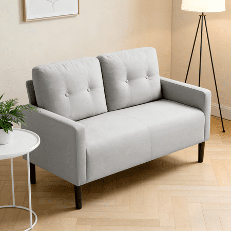 BSHTI Modern Standard Loveseat Couch,with Removable Back Cushions,Sturdy Construction,Linen Blend Upholstery,Square Arm,Light Gray