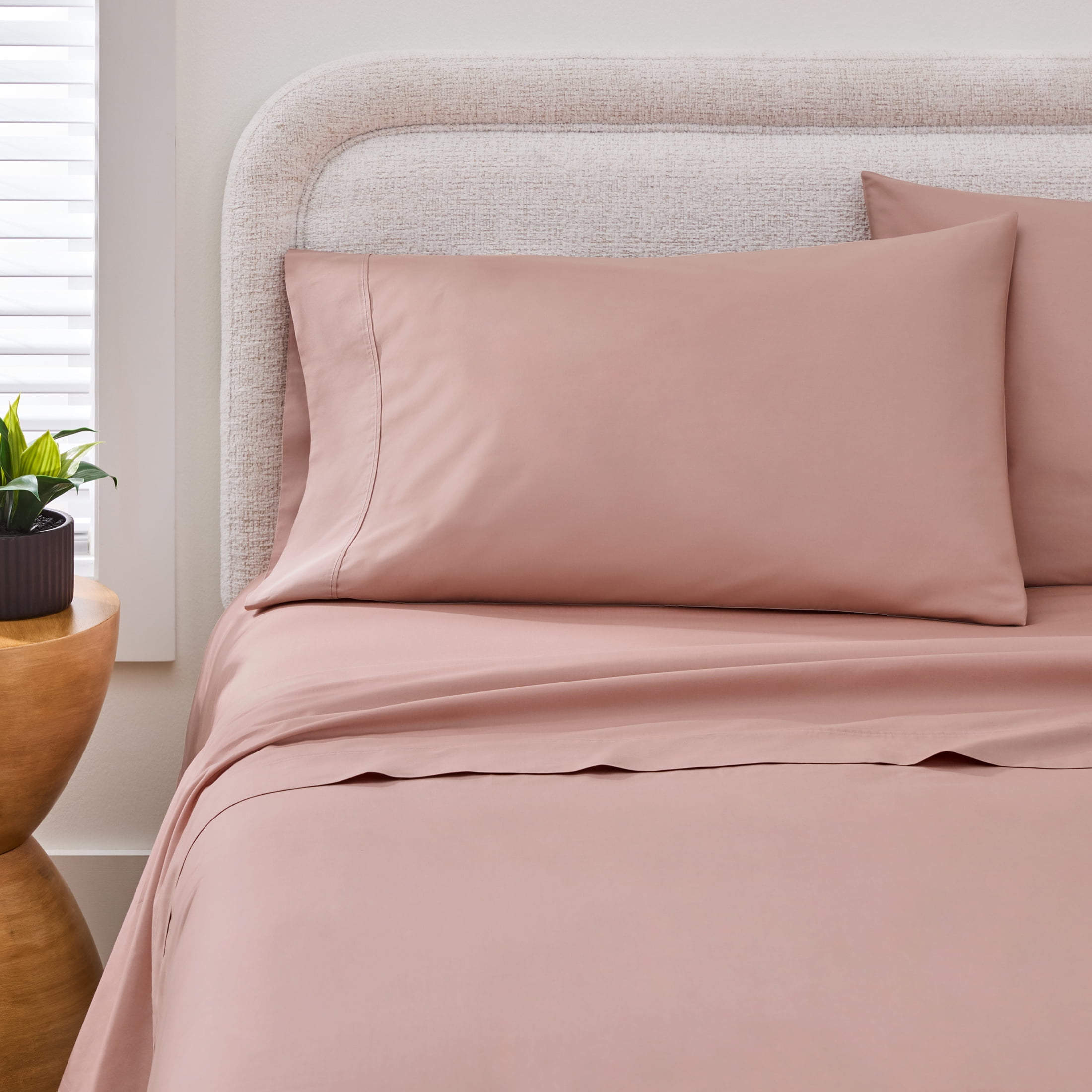 Better Homes & Gardens 300 Thread Count Cotton Percale 4-Piece Antique Blush Bed Sheet Set, Full