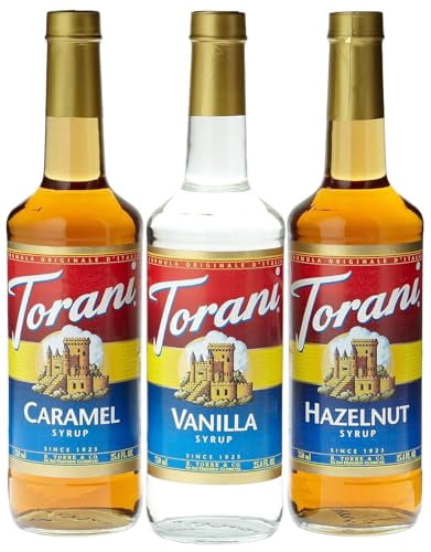 Torani Coffee Syrup Variety Pack - Vanilla, Caramel, Hazelnut, 25.4-Oz  (Pack of 3)