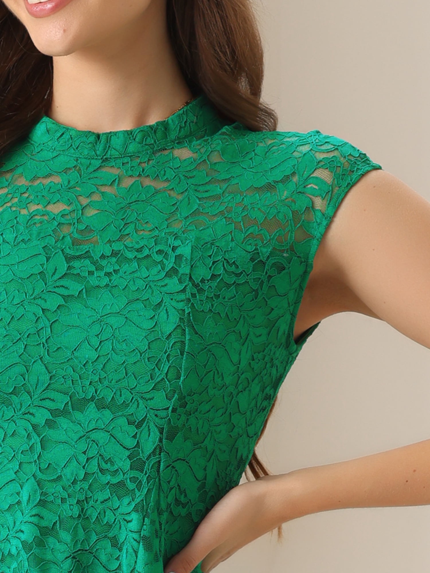 DARING DIVA Lace Floral Crochet Round Neck Peplum Blouse XS Green