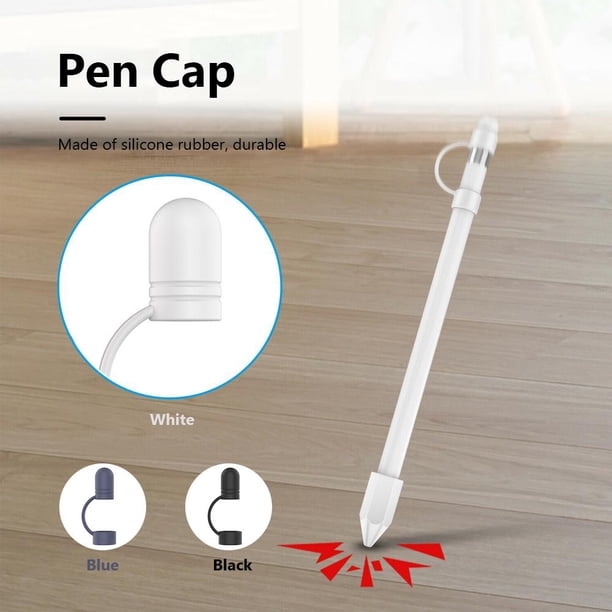 3 soportes de punta de tapa de bolígrafo de repuesto para Apple Pencil 1 (blanco + negro + azul)