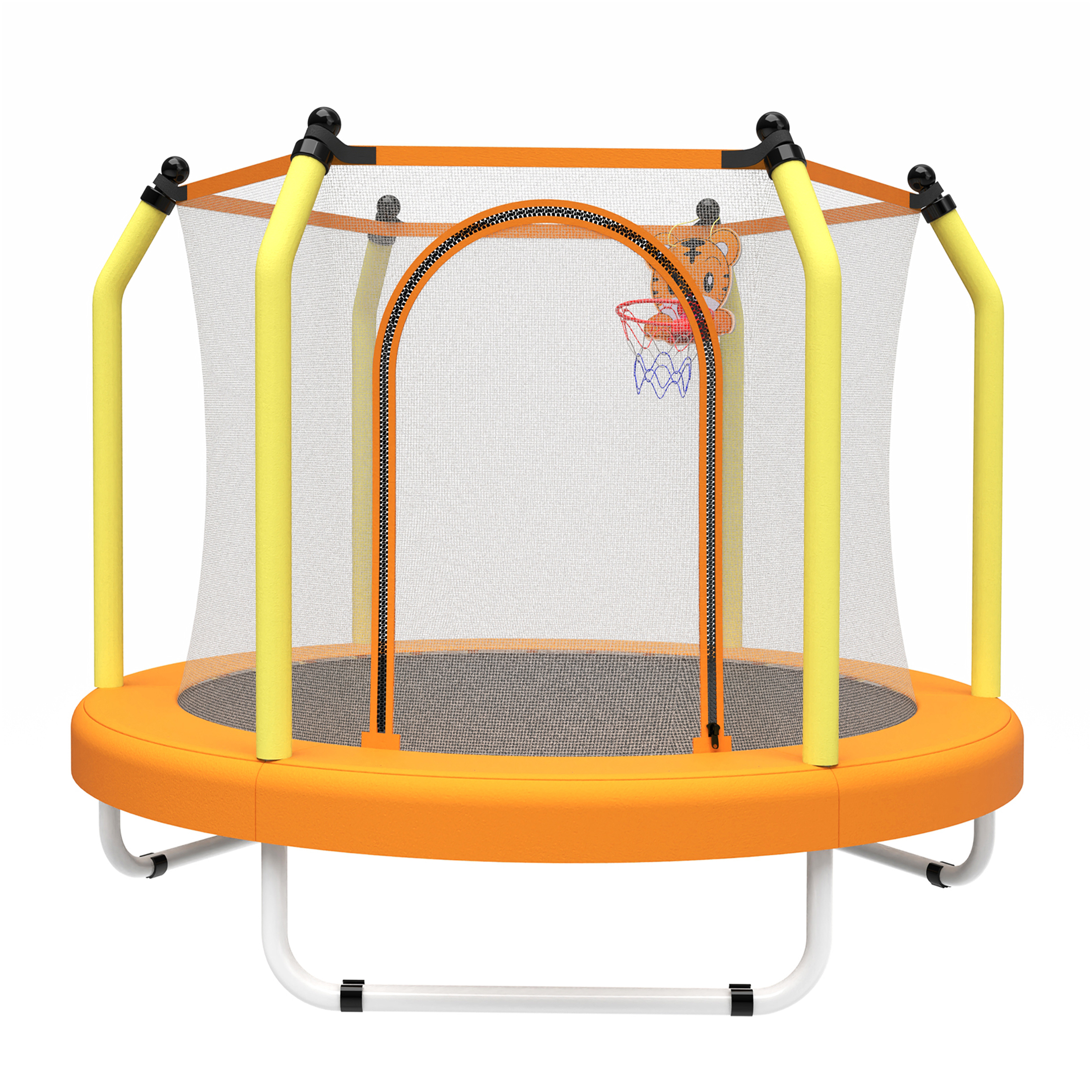 JERFIT 55" Kids Trampoline with Basketball Hoop, ASTM Certified Indoor/Outdoor Junior Jumper for Toddlers, Yellow