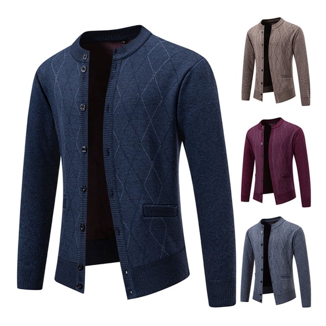 LOVZFMLL Sweaters for Men, Acrylic V-Neck Ribbed Cardigan, Fashion Casual Button Pocket Stretchy, Fall Clothes, Warm Winter Tops