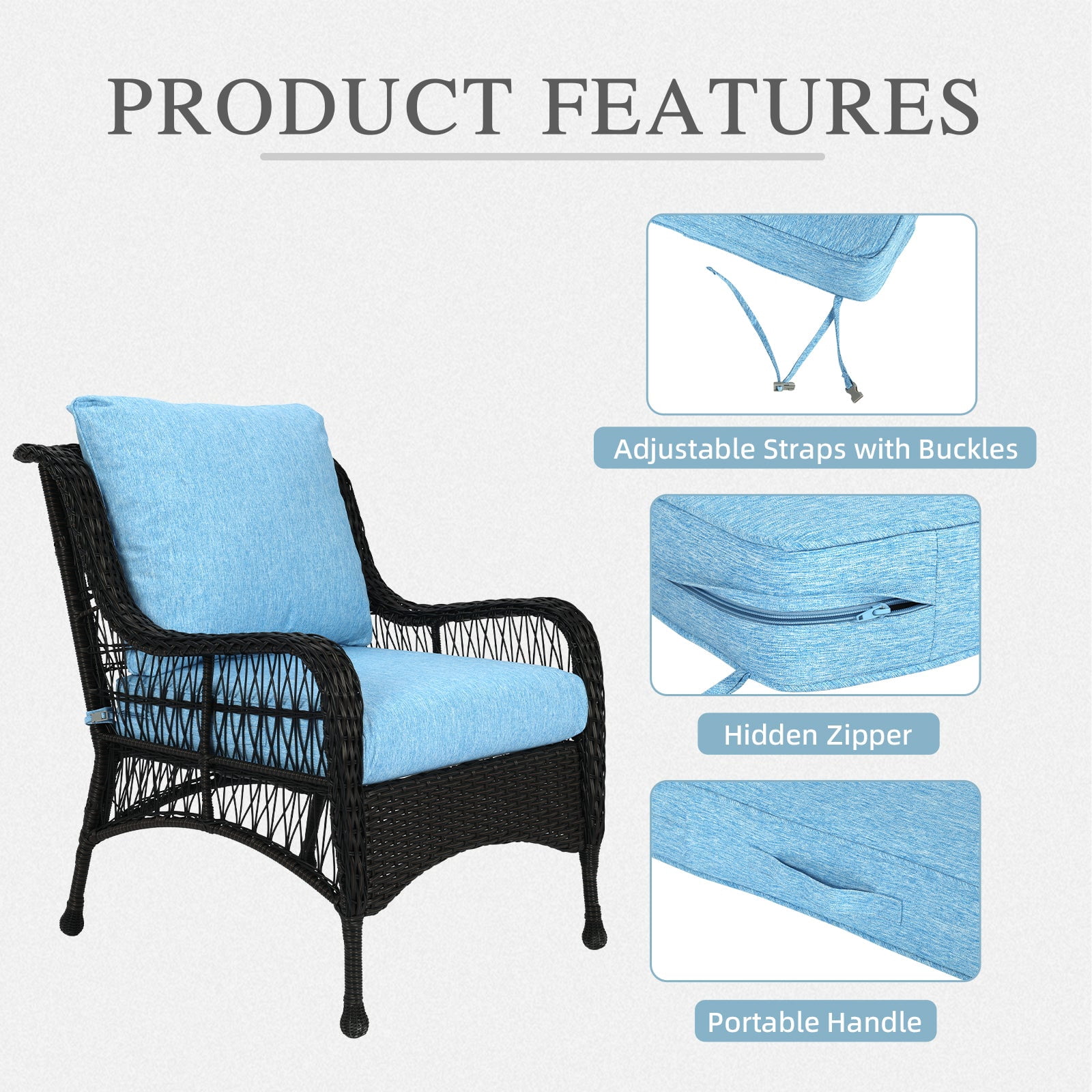 Aoodor 25" x 25" Patio Deep Seat Cushion Set, Water Resistant & Fade Resistant Outdoor Furniture Cushions with Adjustable Straps for Patio, Deck, Garden