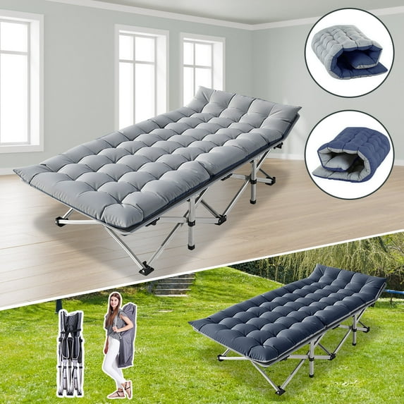 Slsy Camping Cot, Portable Folding Cots for Adults, Heavy Duty Outdoor Sleeping Cot Bed with Mattress & Carry Bag