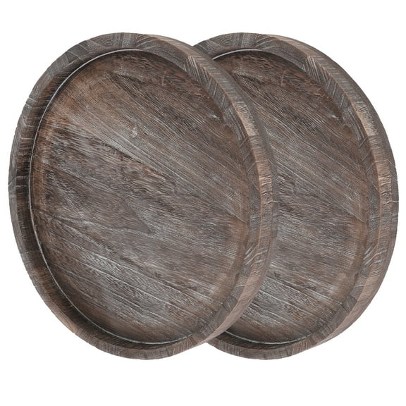 RENACLIPY Natural Wood Round Trays Dark Brown 2-Pack Organizer for Home Decor and Storage