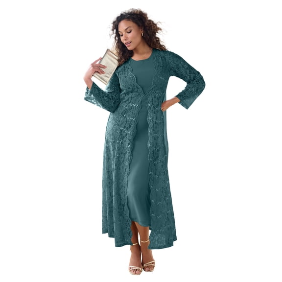 Roaman's Women's Plus Size Lace Jacket Maxi Dress Set