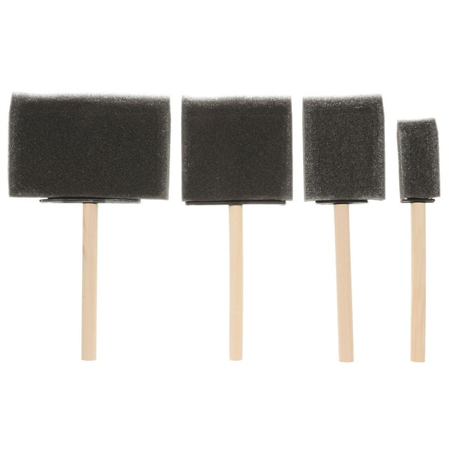 Shisuyan 4pcs Wooden Handle Brushes Sponge Painting Tools Sponge Paint Brushes for Painting Crafts