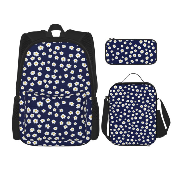 Balery Daisies Flowers Mochila escolar 3 en 1 para niños: mochila resistente con lonchera térmica y estuche para lápices. Mochila escolar para niños y niñas.