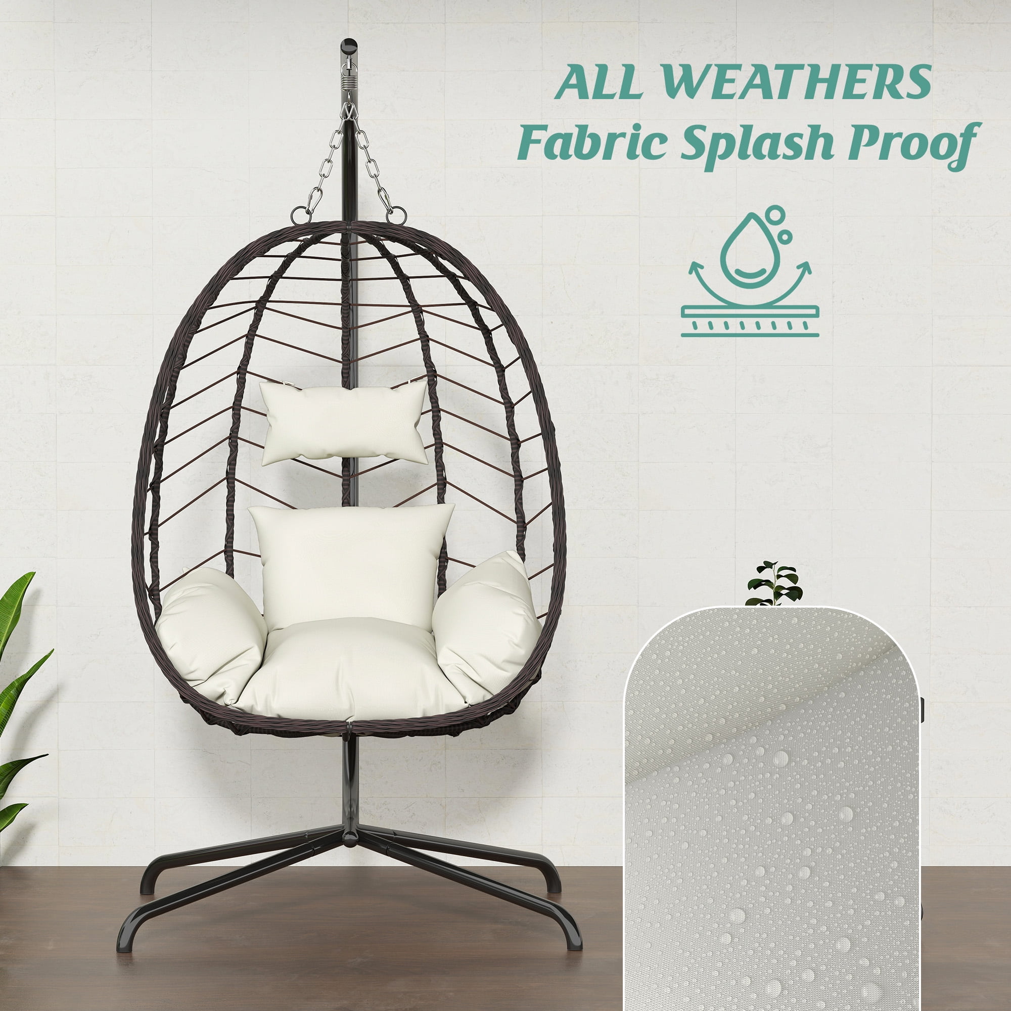 Egg Chair with Stand, Patio Wicker LHBcraft Hanging Chair, Hammock Swing Chair, 350LBS Capacity for Bedroom, Balcony, Garden(BR-BE)