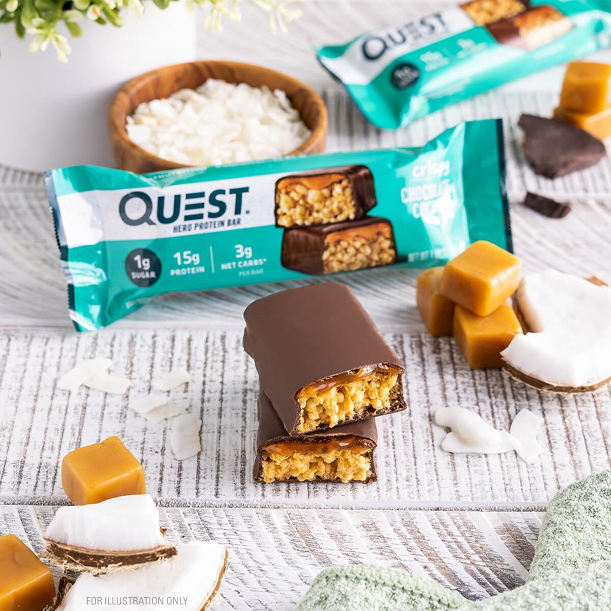 Quest Chocolate Coconut Crispy Hero Protein Bar, Gluten Free, 15g Protein, 1.94 oz, 12 Count