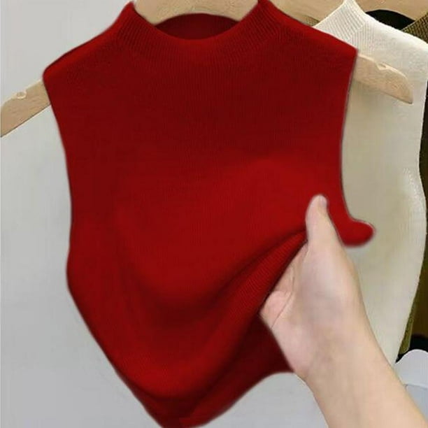 Camisola de punto para mujer TQEHS Camiseta adelgazante cuello alto medio sin mangas E3Y0