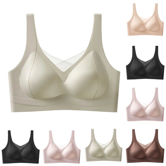 Women's Pullover Fixed Cup Bra, Full Coverage Wire Free Underwear with Wide Straps, Back Smoothing Light Support Bra | VerBelle,Black L