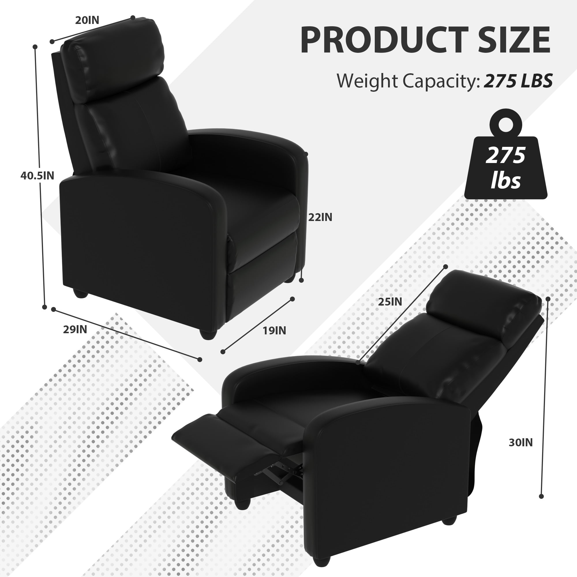 YRLLENSDAN PU Leather Power Recliner Chair with Massage, and Adjustable Footrest, Black