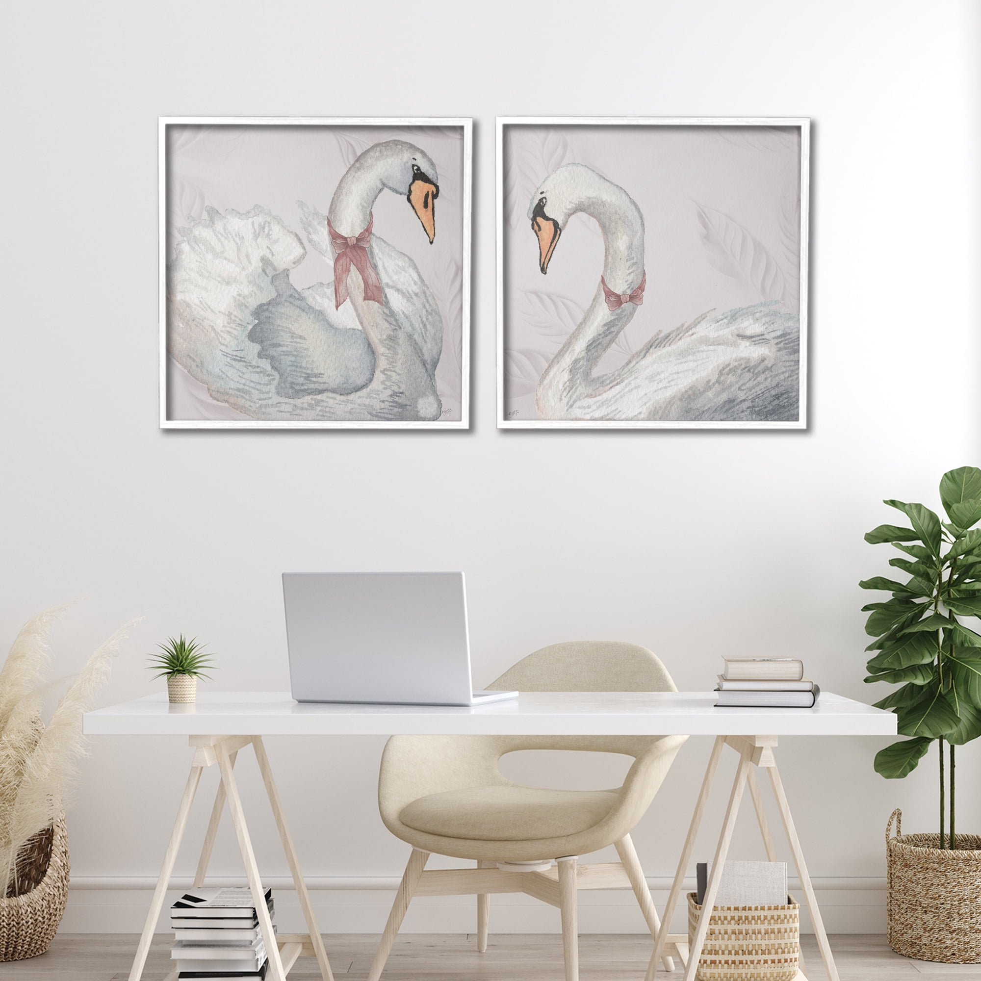 Stupell Industries Classic & Elegant Swans 2 Piece White Framed Giclee Art Set, design by Elizabeth Medley