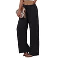 thumbnail image 3 of Wide Leg Pants for Women Drawstring Elastic Waist Trousers with Pockets Summer Vacation Clothes Black S, 3 of 9