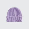 thumbnail image 4 of SYMOID Womens Purple Distressed Beanie - Cuffed, Stretchy Nylon-Spandex, One Size Fits All, Warm for Cool Weather,Size Free Size, 4 of 5