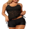 thumbnail image 3 of Women 2Pcs Conservative Swimsuit  See-Through Spaghetti Strap Beach Vest Tops+High Waist Shorts, 3 of 6