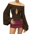 thumbnail image 2 of Sudaderas con capucha cómodas,Blusa hueca de verano para mujer, color liso, con mangas farol, de poliéster, ideal para el hogar, sopatenor, 2 of 7