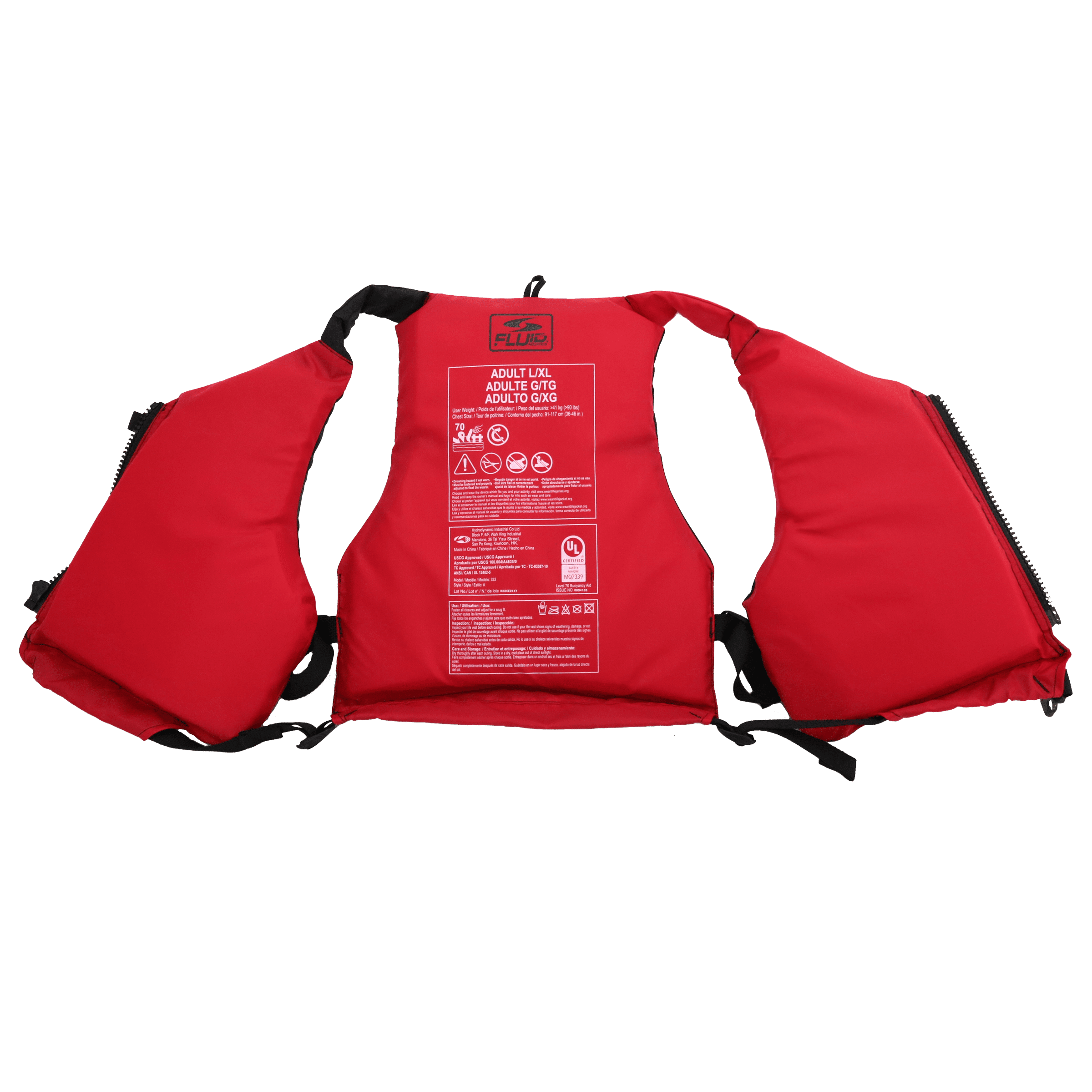 FLUID Adult Paddling Life Jacket and Vest, Unisex, Dual Size L/XL, Red