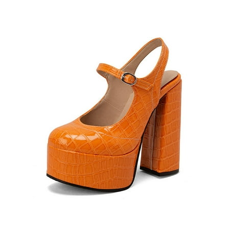

SIMANLAN Ladies Mary Jane Heels Ankle Strap Pumps Platform Sandals Women Platforms Dress Shoes Womens Chunky Orange 8.5