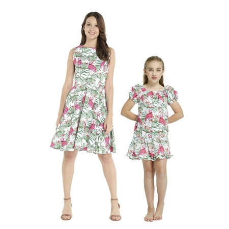 

Matching Hawaiian Luau Mother Vintage Dress Daughter Muumuu Dress in Flamingo in Love