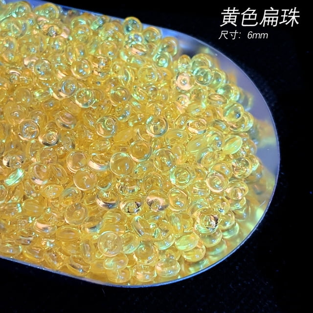 suxuMhao Perles en Vrac, Perles en Résine 100 g, Jaune, Rond Plat, Rondelle, Bocal à Poisson, Perles de Remplissage pour Slime et Vase, Perles Croustillantes Plates 6 mm pour Fabrication de Slime, Perles Transparentes pour Bocal à Poisson, Bricolage