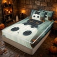 thumbnail image 3 of Erosebridal Kawaii Ghost Zipper Queen Comforter Set with Fitted Sheet and 2 Pillowcases, Happy Halloween Spider Web Cat Zipper Bedding Set for Boys Girls, Orange White Black, Halloween Reversible, 3 of 7