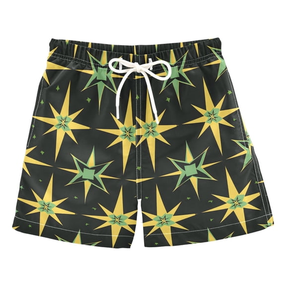 joogoo Boys Swim Trunks Graffiti Green and Yellow Beach Board Shorts Drawstring Swimsuit S