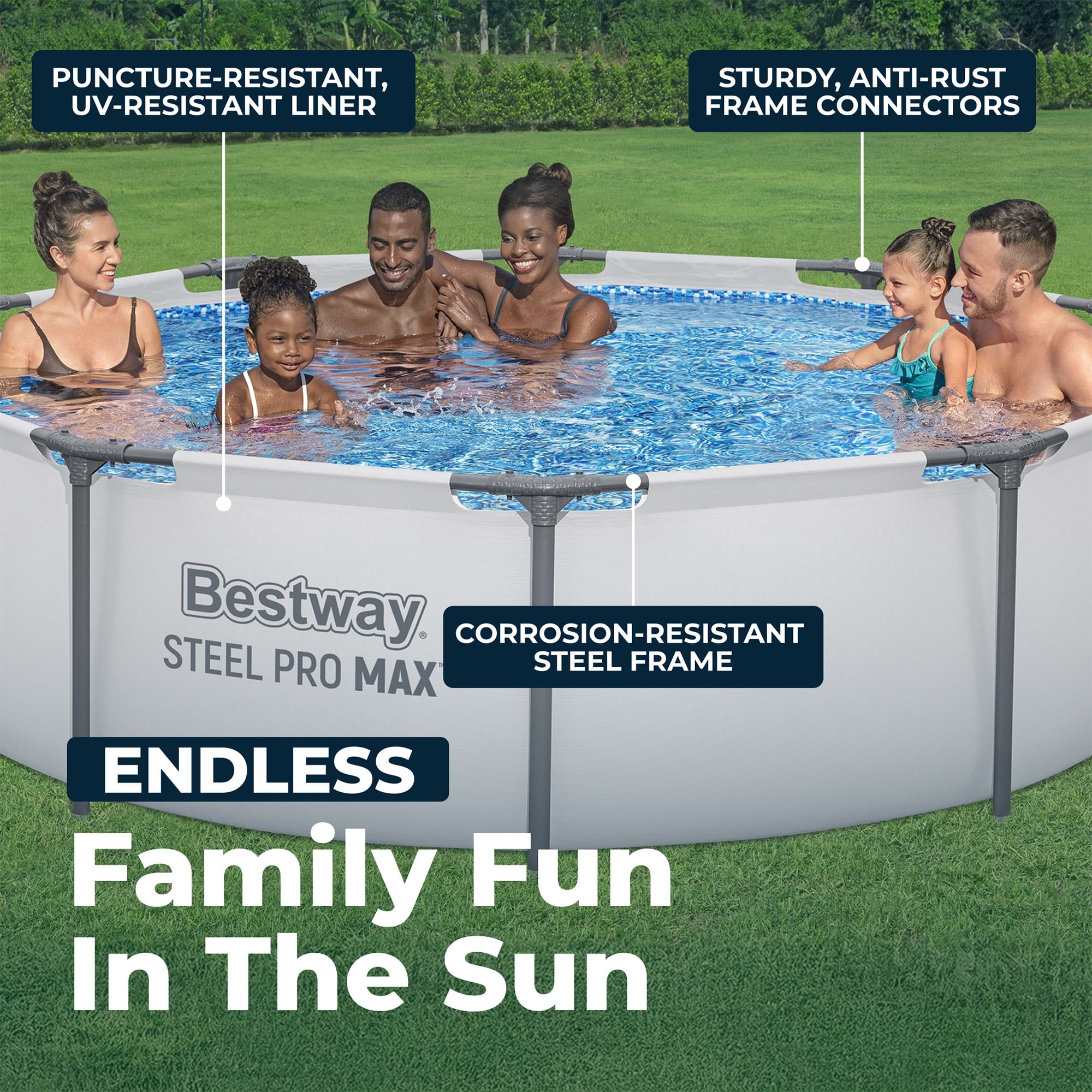 Bestway Steel Frame Round Above Ground Swimming Pool Set, 2 x 56407E-BW, 10 x 30 Inch