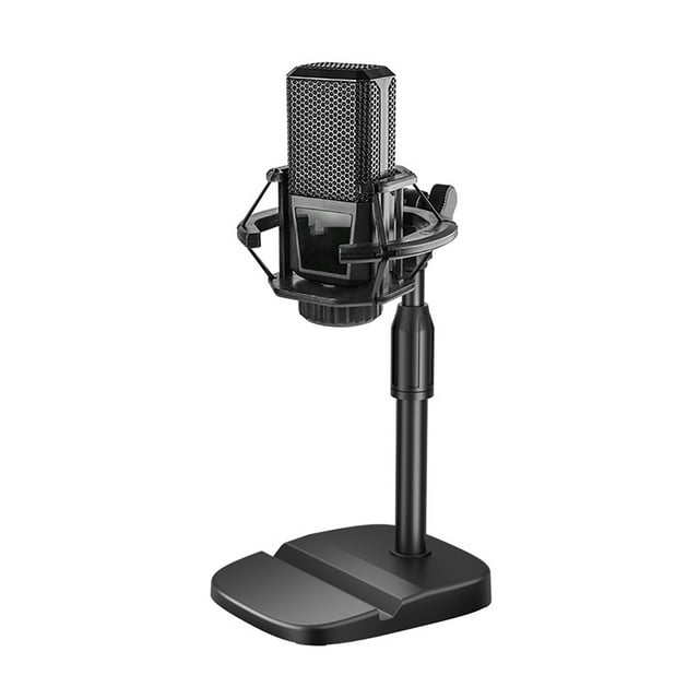 Upgraded Desktop Microphone Stand, Mic Stand Desk Adjustable Prevent Slip Table Mic Holder with Phone Tablet Slot for Live Streaming Karaoke