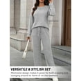 thumbnail image 4 of FEOYA Womens Ribbed Knit Lounge Set Ladies 2 Piece Matching Pajamas Fall Long Sleeve Sleepwear Outfits Cozy Loungewear S Gray, 4 of 7