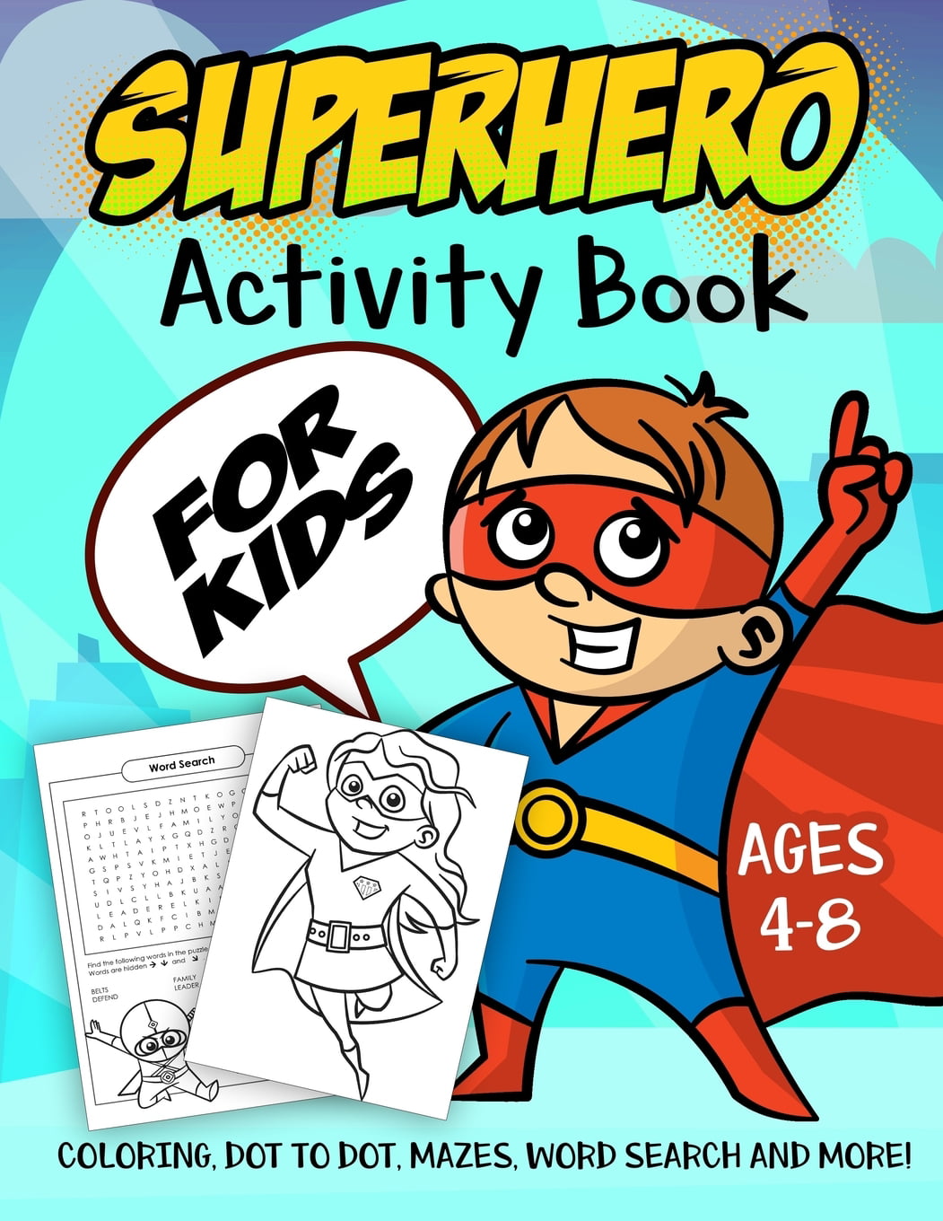 A6 Super Hero Activity Book With Stickers Puzzles Dot To Dot And Colouring Pages 