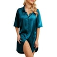 thumbnail image 3 of Anygrew Womens Nightgown Satin Button Down 3/4 Sleeve Sleepshirt Boyfriend Notch Collar Nightshirt Sleepwear, 3 of 7