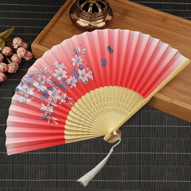 Xihbxyly Abanico Plegable Vintage de Mano, Elegante Veta de Madera, Apertura y Cierre Suaves, Ideal para Bodas de Verano, Regalos de Cumpleaños, Eventos Empresariales, 21 Cm Cerrado, 38 Cm Expandido.