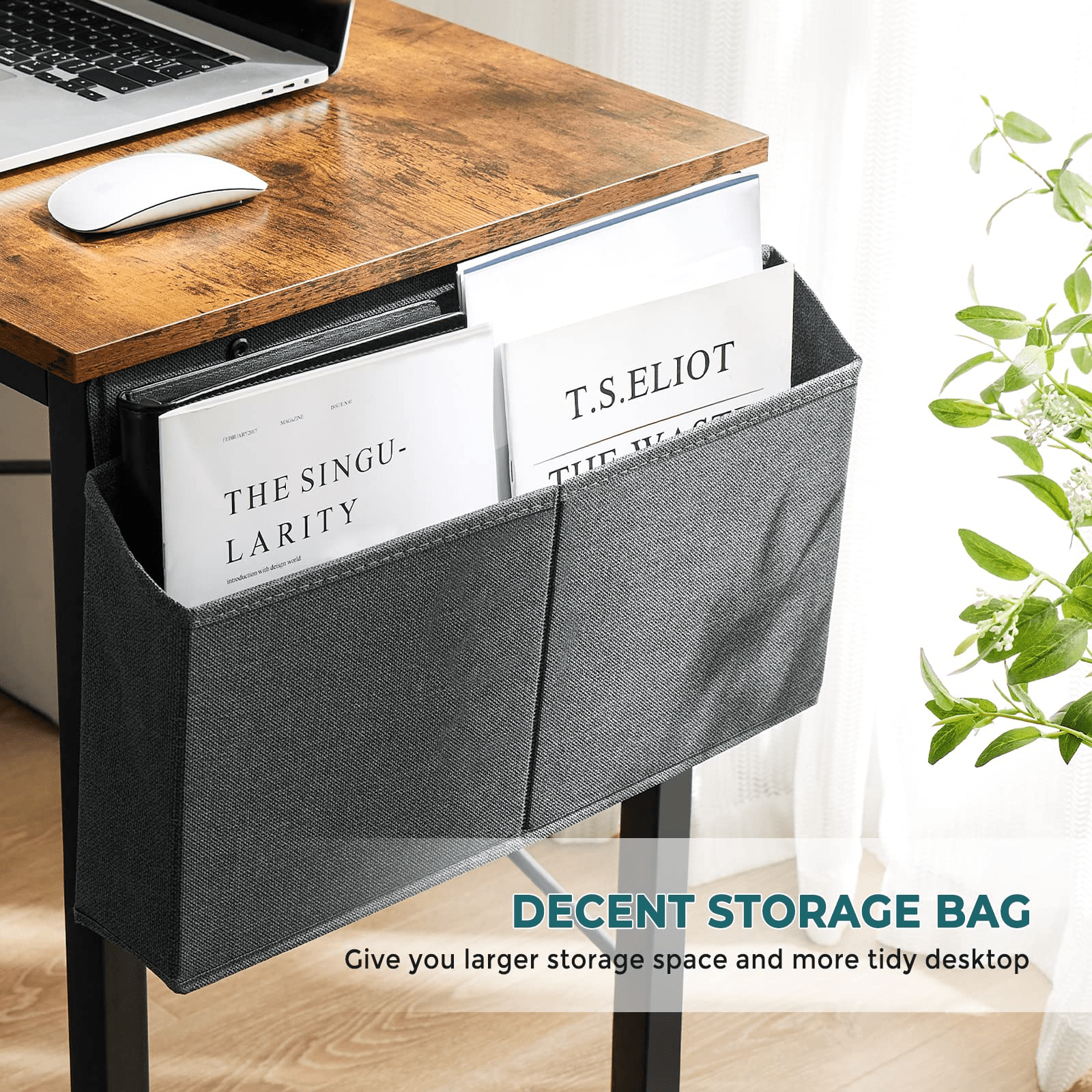 L Shaped office Computer Desk Corner Workstation with Side Storage Bag and CPU Stand Shelf, 49 Inch, Rustic Brown