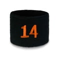 thumbnail image 2 of COUVER Embroidered Orange Number 14 Black Terry Cotton Athletic Wristbands 1 Pair (Mens), 2 of 11