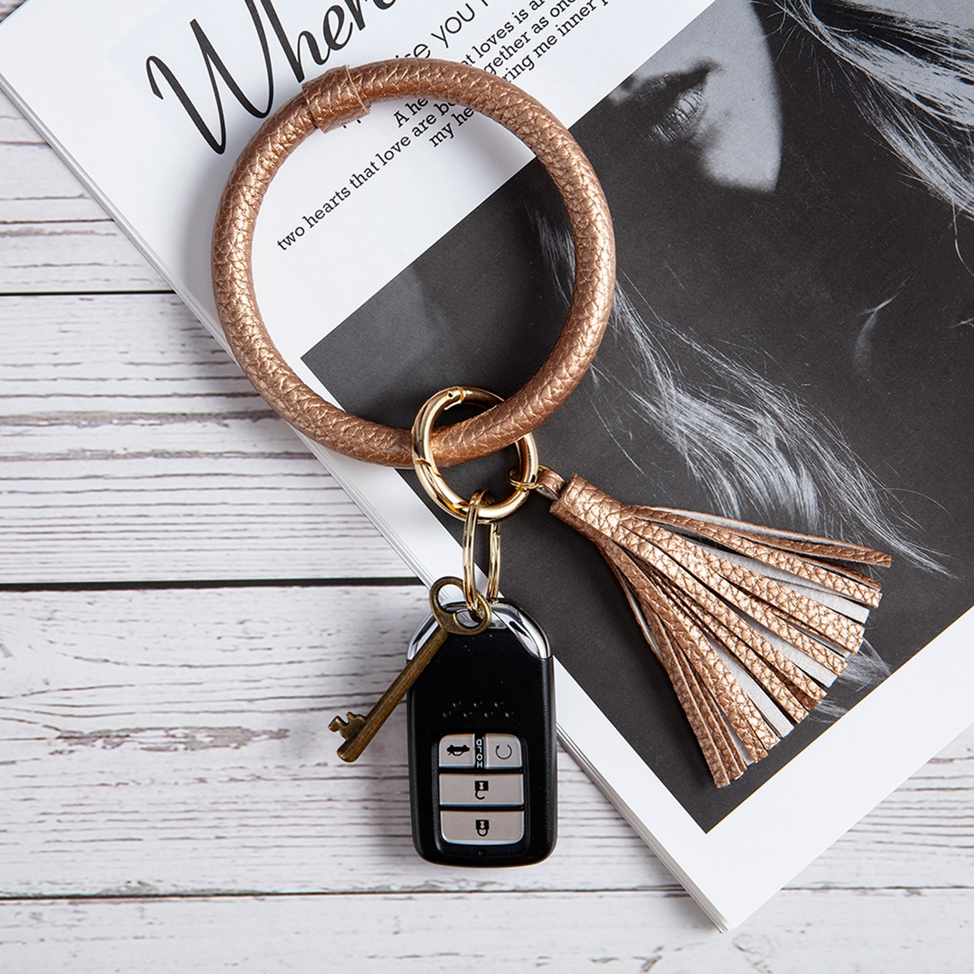 Luxury Leather Keychain Bracelet Keyring Key Chain Bangle O Key Ring Hoop Gift 