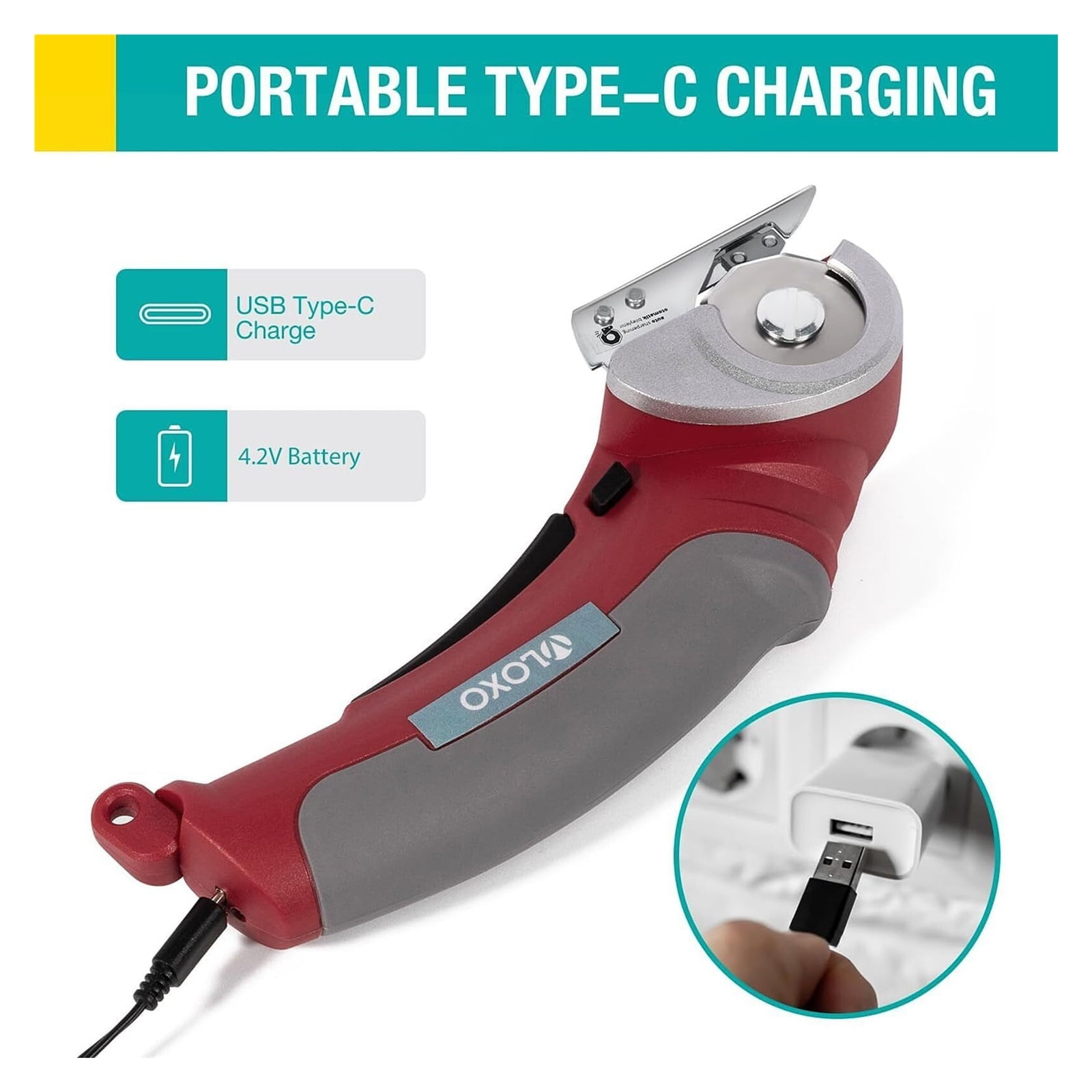 Cordless Electric Scissors,Cardboard Cutter with Safety Lock 4.2V Electric Mini Cutter Rechargeable Rotary Cutter for Leather Felt Rug Box with Storage Box Pink