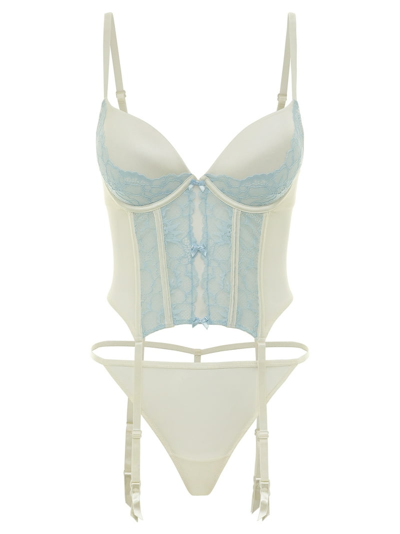 Adored by Adore Me Women's Reina Push Up Corset and G-String Thong Set,  Sizes S-3X
