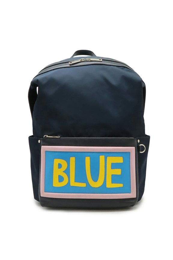 Pre-Owned FENDI Backpack Rucksack Daypack Nylon Leather Navy Pink Blue 7VZ035