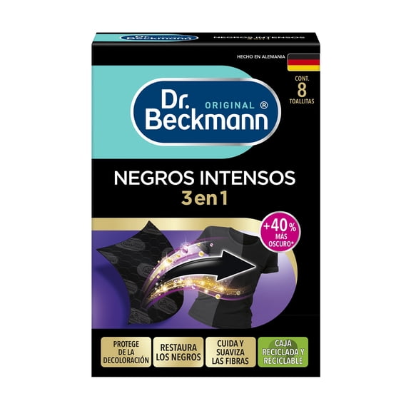 Toallas colorantes Dr Beckmann para tela negros intensos 8 pzas