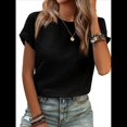 thumbnail image 1 of Blusas de Verano para Mujer, Camisetas de Cuello Redondo y Corta, Camisas de Trabajo Informales con Textura, Blusas Holgadas Negro S, 1 of 7