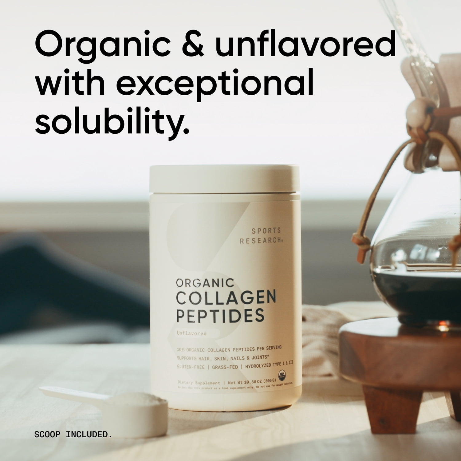 Sports Research® SR Organic Collagen Peptides Type I & III Protein from Grass-Fed Cows Unflavored (30 Servings)