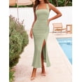 thumbnail image 4 of Merokeety Womens Summer Dresses Halter Backless Ruched Slit Maxi Formal Dress Green xl, 4 of 5