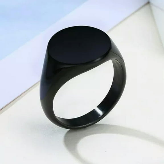 14mm Round Polished Black Band Womens Stainless Steel 18K Rose Gold Plating Ring