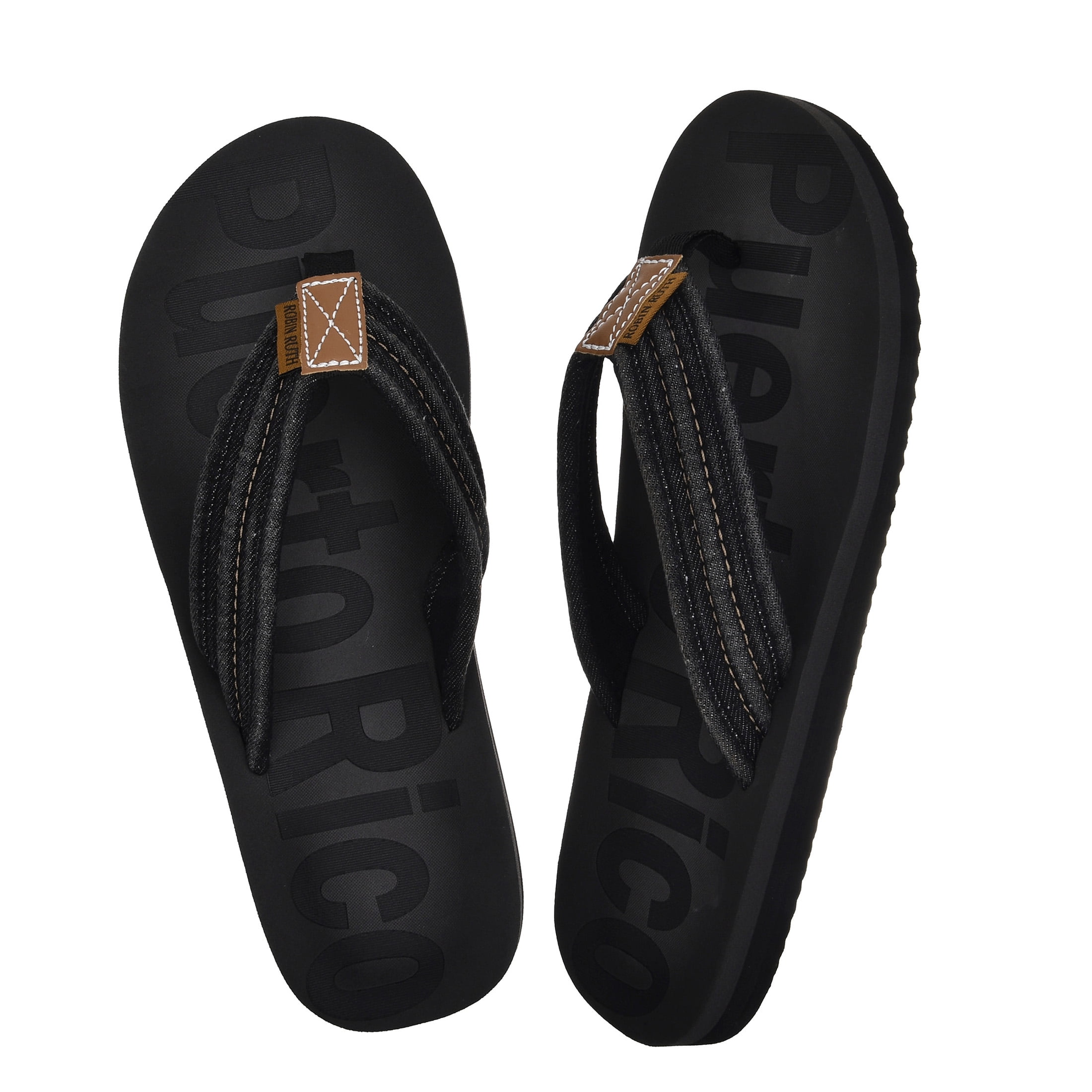 Robin Ruth Mens Flip Flop Black, Designed with Typical Puerto Rico Stamps, Rubber Outsole, Vibrant Colors and Designs