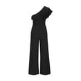 thumbnail image 3 of WREESH Womens Business Casual Jumpsuit Fashion Selvedge Single Shoulder Zipper Sleeve Solid Long Jumpsuit Black, 3 of 6