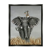 Stupell Industries Elephant & Rabbit Landscape Animals & Insects Painting Black Floater Framed Art Print Wall Art, 17 x 21