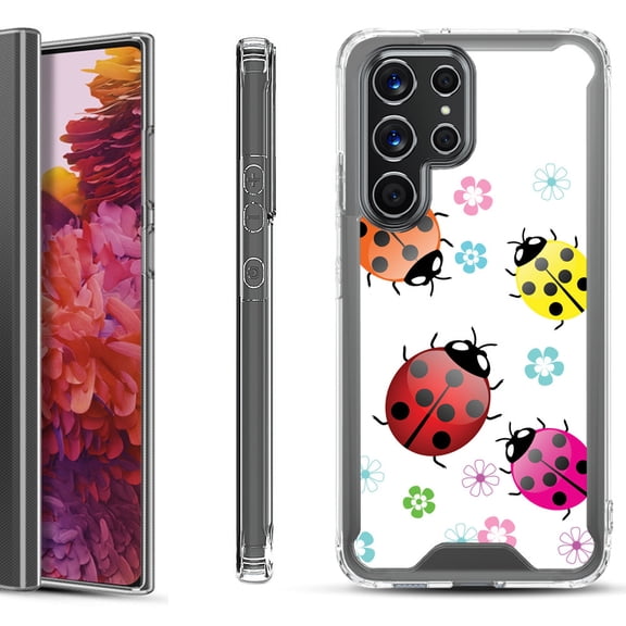 Shockproof Bumper Phone Case for Samsung Galaxy S22 Ultra 5G, by OneToughShield ® - Ladybug